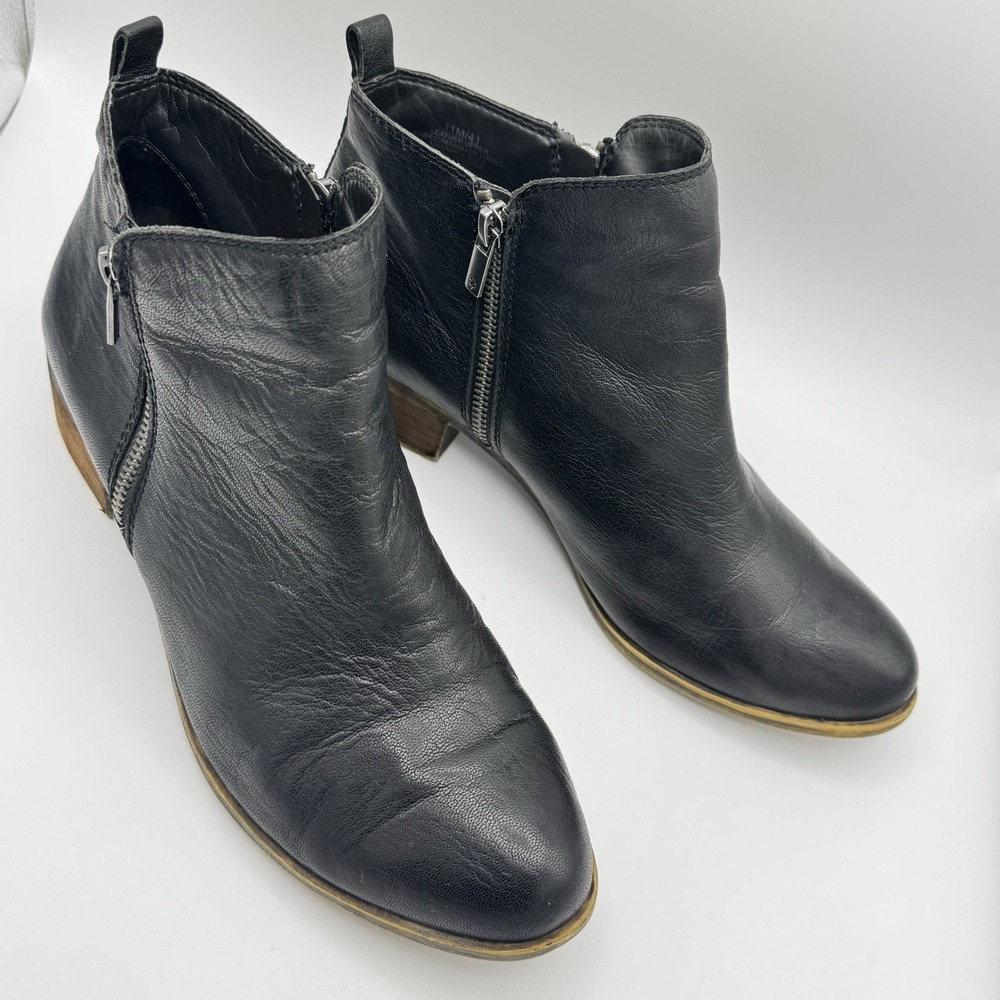 Lucky Brand Women's‎ Size 11M Black Basel Leather Bootie LK Basel Two Side Zip